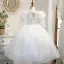 Elegant White Beading Sequins Lace Flower Birthday Flower Girl Dresses 2022 Ball Gown Scoop Neck Puffy Short Sleeve Backless Floor-Length / Long Flower Girl Dresses