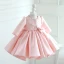 Lovely Candy Pink Pearl Short Bow Flower Girl Dresses 2023 Ball Gown Birthday Scoop Neck Long Sleeve