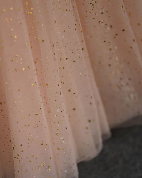 Elegant Champagne Glitter Birthday Flower Girl Dresses 2024 Ball Gown Scoop Neck Short Sleeve Floor-Length / Long