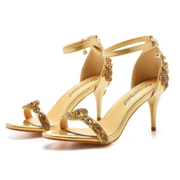 Maravilloso Multi-Colors Rhinestone Zapatos de novia 2022 7 cm Stilettos / Tacones De Aguja Correa Del Tobillo Peep Toe Boda Sandalias High Heels