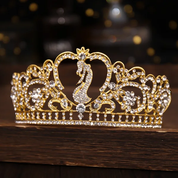 Niezwykły Złote Rhinestone Stop Ozdoby Do Włosów Ślubne 2022 Ślub Tiara