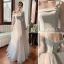 Modest / Simple Grey Spotted Bridesmaid Dresses 2022 A-Line / Princess Puffy Short Sleeve Backless Floor-Length / Long Bridesmaid Formal Dresses Bridesmaid Dresses
