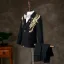 Fashion Black 6-piece Rhinestone Lace Flower Boys Wedding Suits 2025 Long Sleeve Body Jewellery Coat Pants Shirt Tie Vest