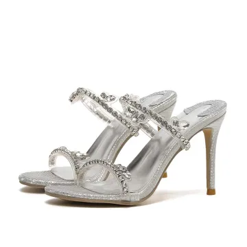 Sexy Silver Rhinestone Evening Party Womens Sandals 2022 9 Cm Stiletto Heels Open Peep Toe Sandals High Heels