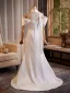 Élégant Ivoire Satin Robe De Bal 2026 Trompette / Sirène De l'épaule Manches Courtes Dos Nu Train De Balayage Robe De Ceremonie