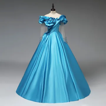 Vintage Retro Pool Blue Beading Satin Prom Dresses 2025 Ball Gown Scoop Neck Long Sleeve Backless Floor Length Long Formal Dresses