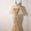 Charmant Champagne Paillettes Robe De Soirée 2022 Trompette / Sirène Encolure Carrée Manches Courtes Dos Nu Longue Robe De Ceremonie