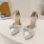 Fashion Black Evening Party Pearl Rhinestone Bow Womens Shoes 2023 Ankle Strap 13 cm Stiletto Heels Pointed Toe Sandals High Heels
