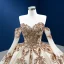 High End Glitzernden Champagner Pailletten Brautkleider / Hochzeitskleider 2022 Ballkleid Bandeau Kurze Ärmel Rückenfreies Lange Hochzeit