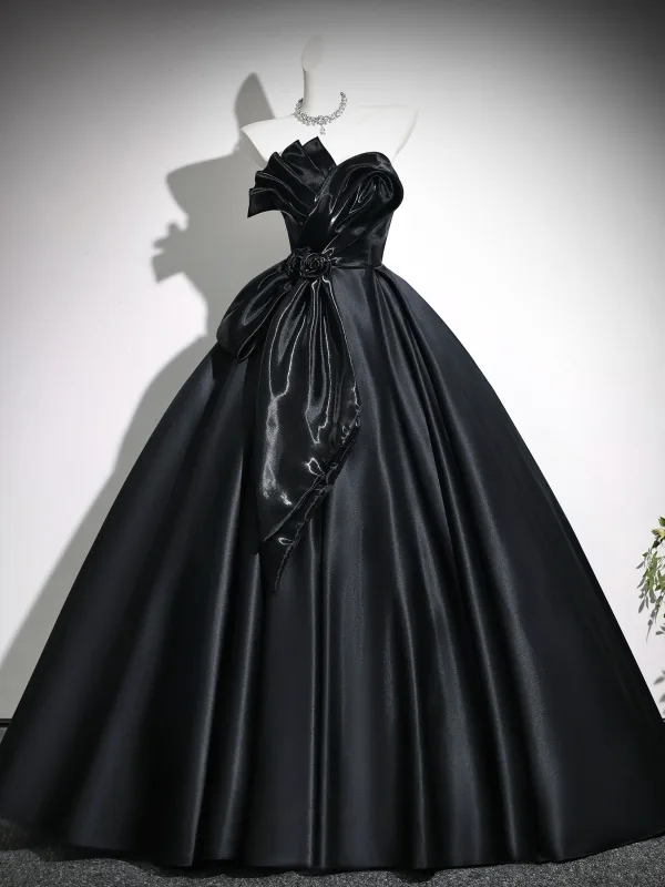 Elegant Black Bow Prom Dresses 2026 Ball Gown Off-The-Shoulder Short Sleeve Backless Floor-Length / Long Formal Dresses