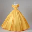 Vintage / Retro Yellow Beading Sequins Satin Prom Dresses 2026 Ball Gown Scoop Neck Long Sleeve Backless Floor-Length / Long Formal Dresses