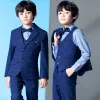 Bleu Marine 5 pièces Mariage Costume Garçon Mariage 2022 Manches Longues Manteau Pantalon Chemise Cravate Gilet