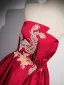 Chinese style Burgundy Beading Embroidered Prom Dresses 2024 Satin Ball Gown Strapless Sleeveless Backless Floor-Length / Long Prom Formal Dresses