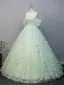 Flower Fairy Sage Green Beading Butterfly Appliques Prom Dresses 2025 Ball Gown Off-The-Shoulder Short Sleeve Backless Floor-Length / Long Prom Formal Dresses Prom Dresses
