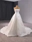 High-end White Beading Lace Flower Satin Wedding Dresses 2024 Ball Gown Strapless Sleeveless Backless Chapel Train Wedding
