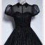 Élégant Noire Paillettes Robe De Bal 2023 Princesse Col Haut Manches Courtes Dos Nu Longue Promo Robe De Ceremonie
