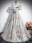 Fashion Multi-Colors Appliques Prom Dresses Ball Gown Square Neckline Short Sleeve Backless Floor-Length / Long Prom Formal Dresses