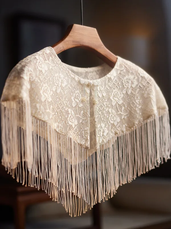 Charming Champagne Handmade Lace Flower Tassel shawl 2025