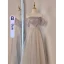 Simple Champagne Noeud Paillettes Robe Demoiselle D'honneur 2022 Princesse De l'épaule Manches Courtes Dos Nu Longue Robe Demoiselle D'honneur