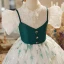 Chic / Belle Vert Foncé Floral Promo Robe Ceremonie Fille 2022 Robe Boule Col Haut Perlage Perle En Dentelle Fleur Gonflée Manches Courtes Longue Robe Ceremonie Fille