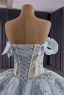 High-end Sky Blue Sequins Lace Flower Prom Dresses 2025 Ball Gown Off-The-Shoulder Short Sleeve Backless Court Train Formal Dresses