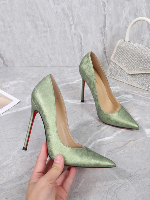 Elegante Chinese Stijl Saliegroen Gala Leer Pumps 2025 12 cm Naaldhakken / Stiletto Spitse Neus Pumps Hoge Hakken