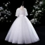 Elegant White Pearl Sequins Evening Party Flower Girl Dresses 2022 Ball Gown Scoop Neck Short Sleeve Sash Floor-Length / Long Flower Girl Dresses