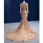 Sparkly Champagne Beading Pearl Sequins Evening Dresses 2022 Trumpet / Mermaid High Neck Long Sleeve Court Train Evening Party Formal Dresses