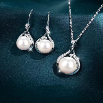 Vintage Silver Pärla Rhinestone Saterling Silver Bal Halsband Örhängen Tillbehör 2023