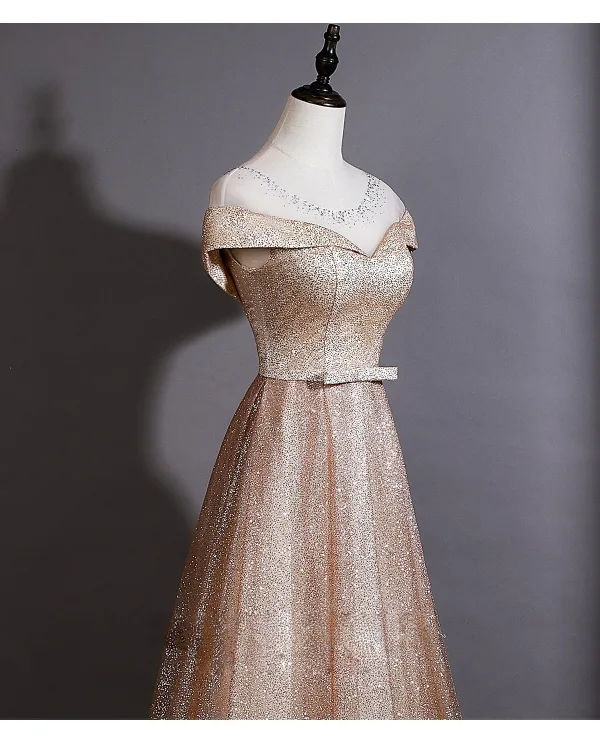 Dazzling Gold Sequins Rhinestone Bow Sash Evening Dresses 2026 A-Line / Princess Scoop Neck Cap Sleeves Backless