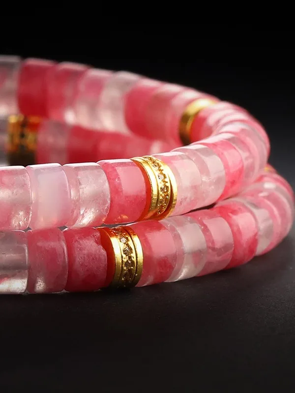 Charmant Dégradé De Couleur Rougissant Rose Fleur De Cerisier Fait main Cristal Naturel Bracelets Accessorize 2026