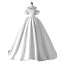 Vintage / Retro Modest / Simple White Satin Wedding Dresses 2024 Ball Gown Off-The-Shoulder Short Sleeve Backless Floor-Length / Long Wedding