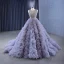 High-end Charming Grey Lavender Handmade  Rhinestone Pleated Prom Dresses 2023 Ball Gown Scoop Neck Sleeveless Chapel Train Prom Formal Dresses