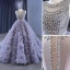 High-end Charming Grey Lavender Handmade  Rhinestone Pleated Prom Dresses 2023 Ball Gown Scoop Neck Sleeveless Chapel Train Prom Formal Dresses