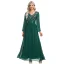 Chic / Beautiful Dark Green Sequins Evening Dresses 2023 A-Line / Princess V-Neck Long Sleeve Chiffon Sash Floor-Length / Long Evening Party Formal Dresses