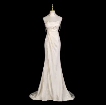 Sexy Ivory Pearl Lace Flower Evening Dresses 2025 Trumpet Mermaid Strapless Sleeveless Backless Sweep Train Formal Dresses