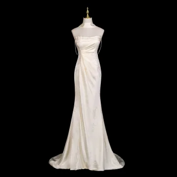 Sexy Ivory Creme Perle Spitze Blumen Abendkleider 2025 Meerjungfrau Bandeau Ärmellos Rückenfreies Sweep Pinsel Zug Festliche Kleider