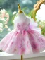 Flower Fairy Blushing Pink Beading Pearl Appliques Short Flower Girl Dresses 2024 Birthday Ball Gown Scoop Neck Sleeveless Backless Bow