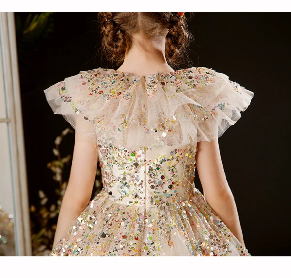 Bling Bling Multi-Colors Sequins Champagne Birthday Flower Girl Dresses 2024 Ball Gown V-Neck Sleeveless Floor-Length / Long