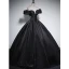 Elegant Black Satin Prom Dresses 2023 Ball Gown Off-The-Shoulder Short Sleeve Backless Floor-Length / Long Prom Formal Dresses