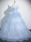 Bling Bling Sky Blue Glitter Sequins Prom Dresses 2025 Ball Gown Strapless Sleeveless Backless Floor-Length / Long Prom Formal Dresses