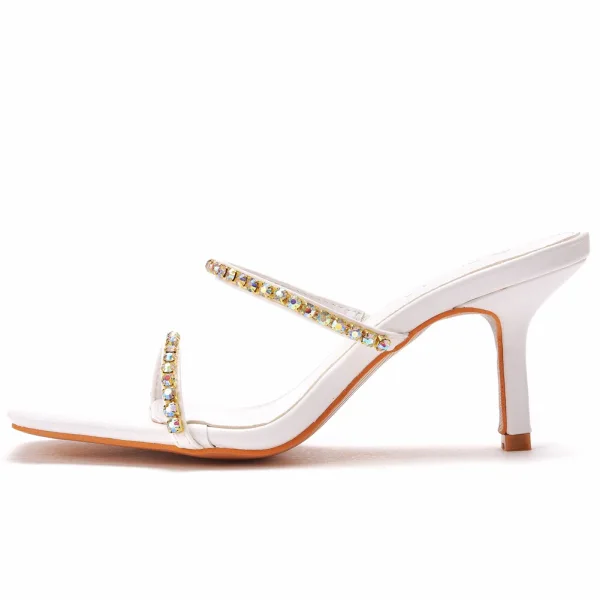 Sexy White Evening Party Rhinestone Womens Sandals High Heels 2023 7 cm Stiletto Heels Open / Peep Toe Sandals