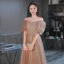 Charming Champagne Sequins Evening Dresses 2022 A-Line / Princess Off-The-Shoulder Rhinestone Short Sleeve Backless Floor-Length / Long Evening Party Formal Dresses