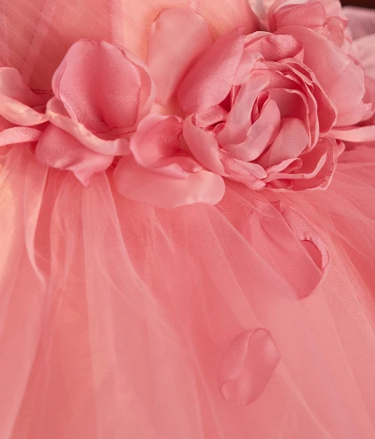Chic / Belle Rougissant Rose Volants en Cascade Appliques Robe De Bal 2024 Robe Boule Bretelles Spaghetti Manches Courtes Dos Nu Longue Promo Robe De Ceremonie
