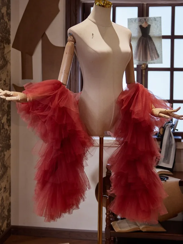 Chic / Beautiful Burgundy Handmade Pleated shawl Jackets & wraps Tulle 2024