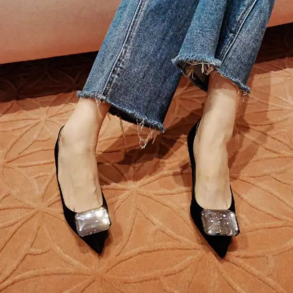 Fashion Black Evening Party Rhinestone Suede Leather Pumps 2023 10 cm Stiletto Heels Pointed Toe Pumps High Heels