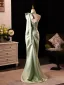 Elegant Sage Green Lace Flower Asymmetrical Satin Prom Dresses 2025 Trumpet / Mermaid Strapless Sleeveless Backless Formal Dresses
