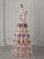 Flower Fairy Multi-Colors Lace Flower Appliques Prom Dresses 2025 A-Line / Princess Spaghetti Straps Sleeveless Backless Floor-Length / Long Formal Dresses