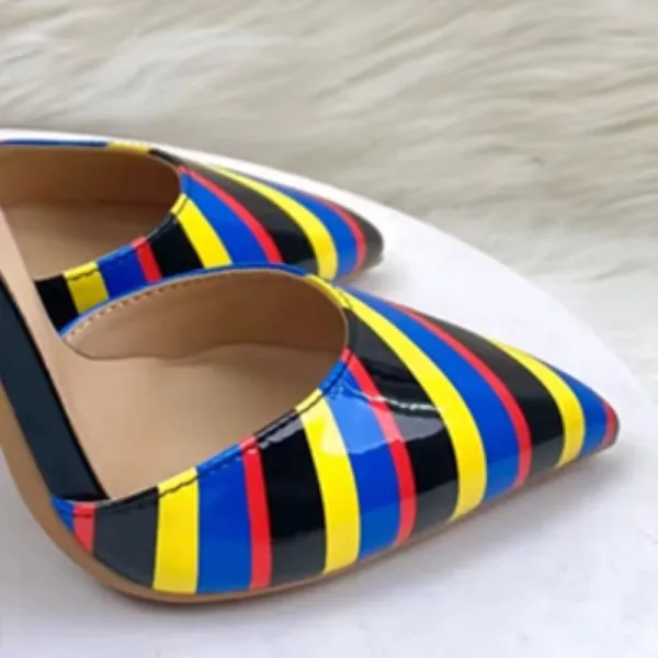 Moda Multi-Kolory W paski Wieczorowe Buty Damskie 2023 12 cm Szpilki Szpiczaste Buty Damskie Wysokie Obcasy