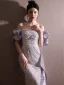 Sexy Lavendel Perlenstickerei Perle Abendkleider 2024 Meerjungfrau Off Shoulder Kurze Ärmel Rückenfreies Schleife Sweep / Pinsel Zug Abend Festliche Kleider